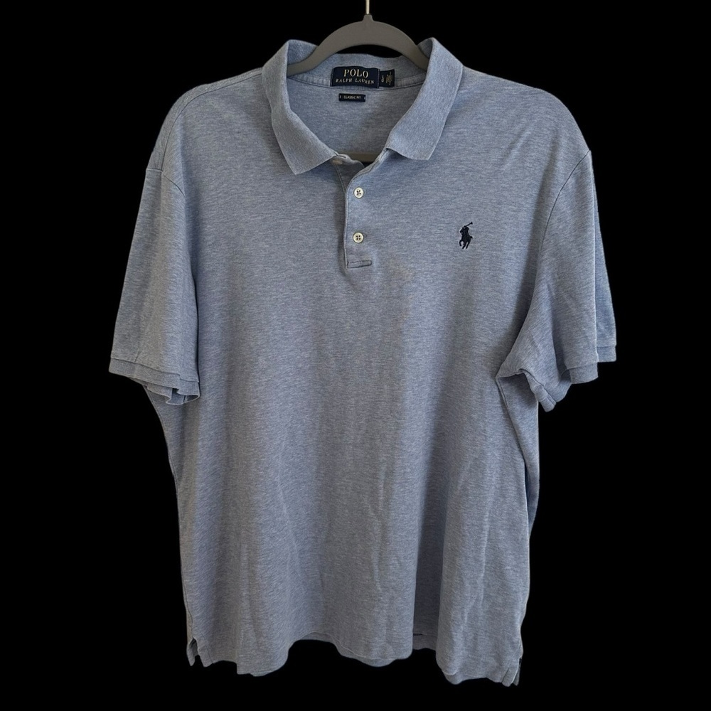Polo Ralph Lauren Mens Large Classic Fit Blue Polo Shirt Cotton‎ Knit Soft